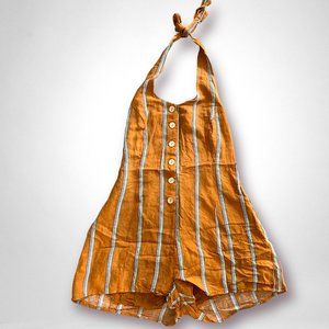 ILLA ILLA Mustard Halter Top Button Down Romper Women's Small